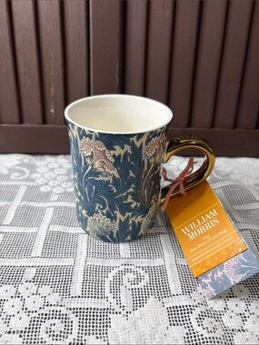 William Morris Blue Floral Mug with Gold Handle NWT